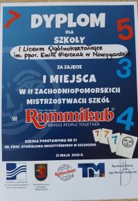 1 MIEJSCE I LO W II ZACHODNIOPOMORSKICH MISTRZOSTWACH SZKÓŁ W RUMMIKUB